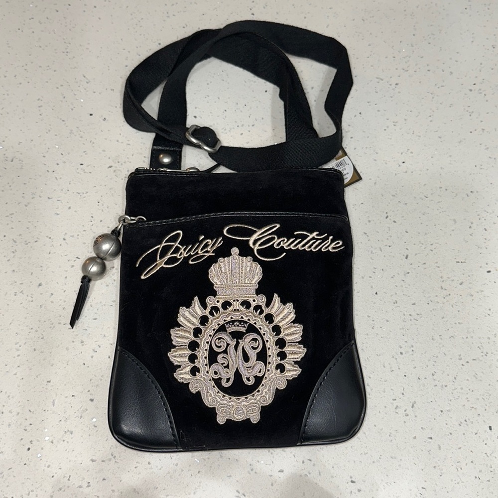 Juicy Couture NWT Y2K black velour crossbody purse 90’s vintage